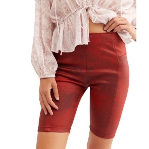 FREE PEOPLE Heatwave Faux Suede Bike Shorts Red Chipotle Heat Size Large - Picture 1 of 8
